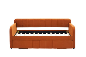 English Elm Twin Upholstered Daybed with Trundle Sofa Style Pine Frame for Guest Bedroom Orange W1361S00115