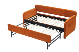 English Elm Twin Upholstered Daybed with Trundle Sofa Style Pine Frame for Guest Bedroom Orange W1361S00115