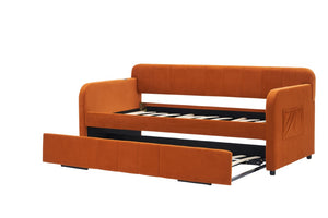 English Elm Twin Upholstered Daybed with Trundle Sofa Style Pine Frame for Guest Bedroom Orange W1361S00115