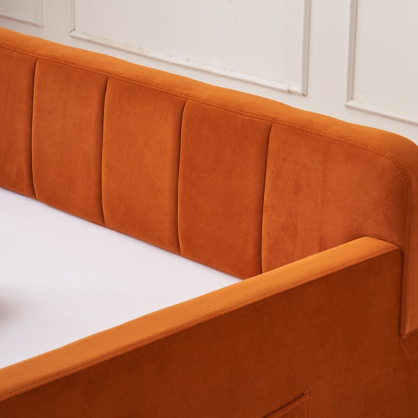 English Elm Twin Upholstered Daybed with Trundle Sofa Style Pine Frame for Guest Bedroom Orange W1361S00115
