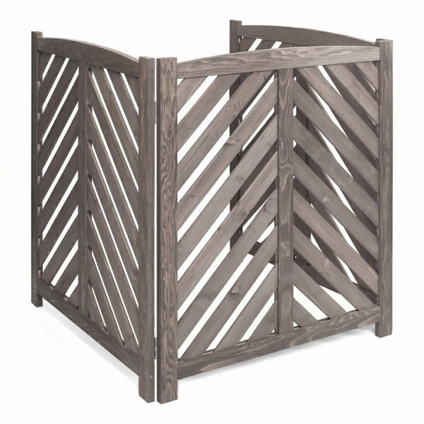 English Elm Air Conditioner Cedar Wood Slatted Privacy Screen Freestanding Outdoor Enclosure 3 Panel Gray W1390P503112