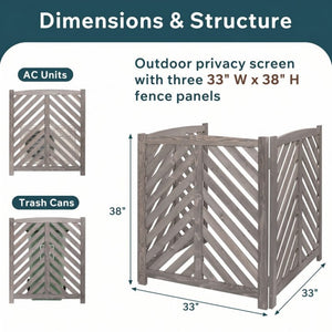 English Elm Air Conditioner Cedar Wood Slatted Privacy Screen Freestanding Outdoor Enclosure 3 Panel Gray W1390P503112