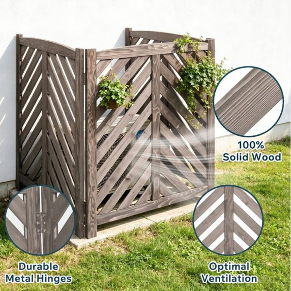 English Elm Air Conditioner Cedar Wood Slatted Privacy Screen Freestanding Outdoor Enclosure 3 Panel Gray W1390P503112