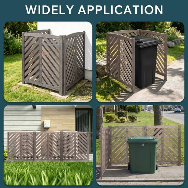 English Elm Air Conditioner Cedar Wood Slatted Privacy Screen Freestanding Outdoor Enclosure 3 Panel Gray W1390P503112