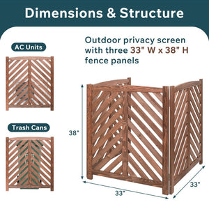 English Elm Air Conditioner Cedar Wood Slatted Privacy Screen Freestanding Outdoor Enclosure 3 Panel Brown W1390P503115