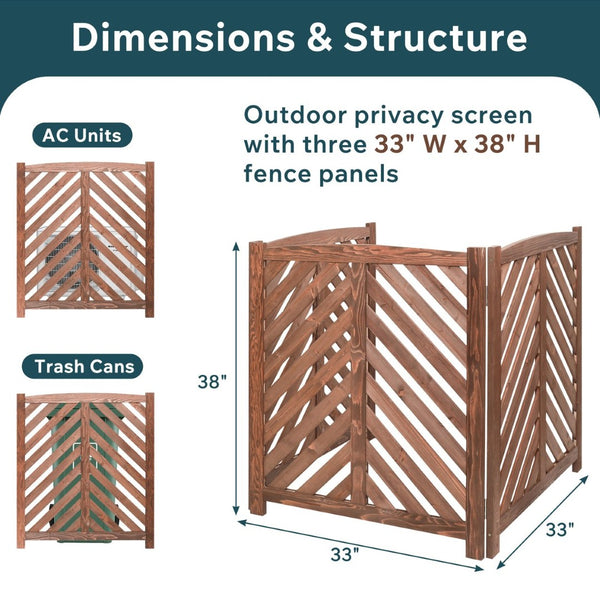 English Elm Air Conditioner Cedar Wood Slatted Privacy Screen Freestanding Outdoor Enclosure 3 Panel Brown W1390P503115