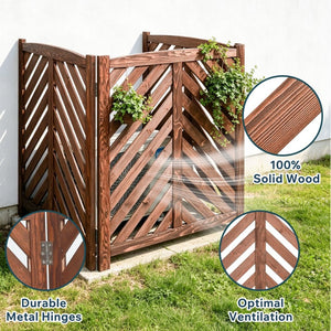 English Elm Air Conditioner Cedar Wood Slatted Privacy Screen Freestanding Outdoor Enclosure 3 Panel Brown W1390P503115