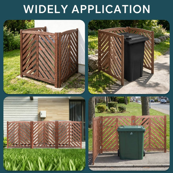 English Elm Air Conditioner Cedar Wood Slatted Privacy Screen Freestanding Outdoor Enclosure 3 Panel Brown W1390P503115
