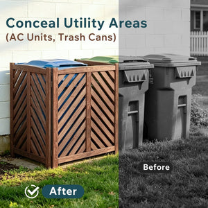 English Elm Air Conditioner Cedar Wood Slatted Privacy Screen Freestanding Outdoor Enclosure 3 Panel Brown W1390P503115