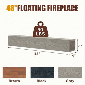 English Elm 48 Inch Solid Cedar Floating Fireplace Mantel Shelf with Natural Grain for Rustic Decor Grey W1390P532860