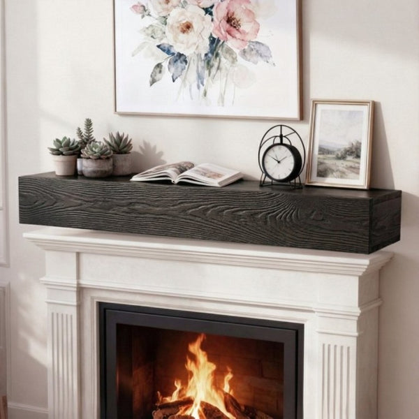 English Elm 60 Inch Cedar Grain Floating Mantel Shelf Embossed Rustic Farmhouse Wall Decor W1390P532864