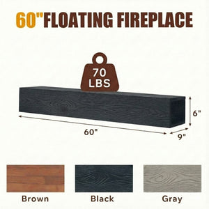 English Elm 60 Inch Cedar Grain Floating Mantel Shelf Embossed Rustic Farmhouse Wall Decor W1390P532864