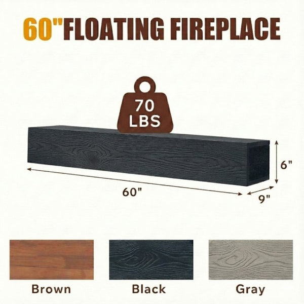 English Elm 60 Inch Cedar Grain Floating Mantel Shelf Embossed Rustic Farmhouse Wall Decor W1390P532864
