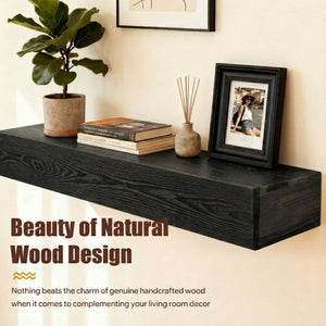 English Elm 60 Inch Cedar Grain Floating Mantel Shelf Embossed Rustic Farmhouse Wall Decor W1390P532864