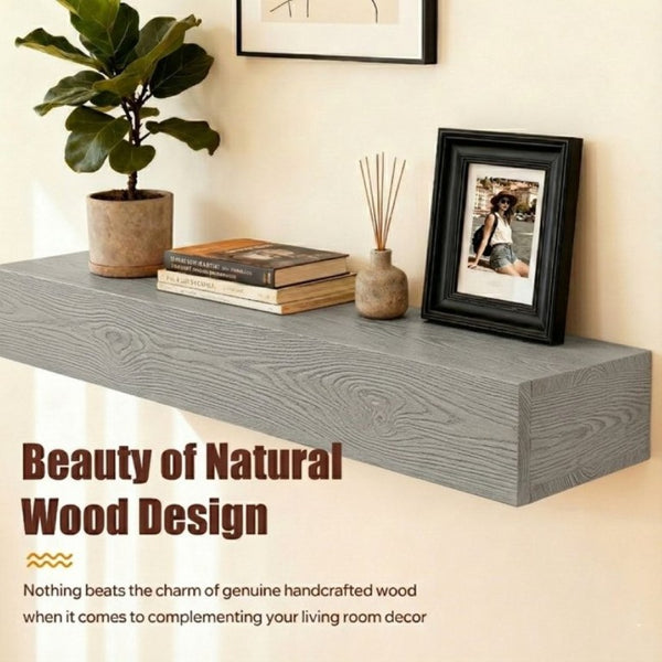 English Elm 60 Inch Solid Cedar Floating Mantel Shelf Rustic Farmhouse Decor for Living Room W1390P532866