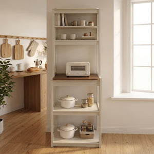 English Elm 23.62 Inch Five Tier Farmhouse Kitchen Bakers Rack with Coffee Bar and Open Shelving W1412P230429