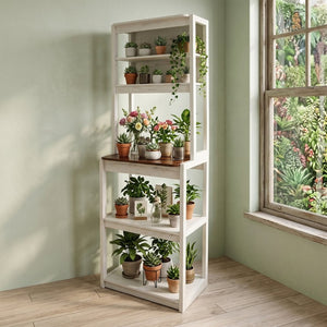 English Elm 23.62 Inch Five Tier Farmhouse Kitchen Bakers Rack with Coffee Bar and Open Shelving W1412P230429
