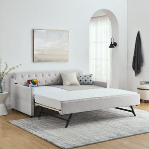 English Elm Spare Button Tufted Upholstered Daybed with Trundle Mid Century Modern Guest Room Sofa W1413124453