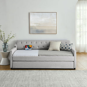 English Elm Spare Button Tufted Upholstered Daybed with Trundle Mid Century Modern Guest Room Sofa W1413124453