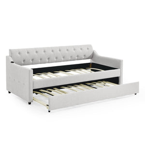 English Elm Spare Button Tufted Upholstered Daybed with Trundle Mid Century Modern Guest Room Sofa W1413124453