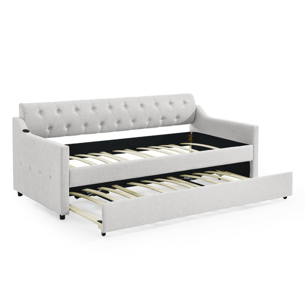 English Elm Spare Button Tufted Upholstered Daybed with Trundle Mid Century Modern Guest Room Sofa W1413124453
