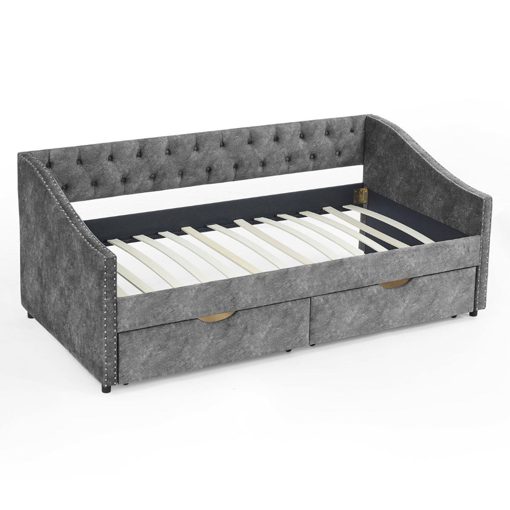 English Elm Spare Parts Tufted Upholstered Daybed with Storage Drawers Mid-century Twin Sleeper W141359429
