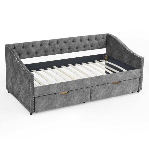 English Elm Spare Parts Tufted Upholstered Daybed with Storage Drawers Mid-century Twin Sleeper W141359429