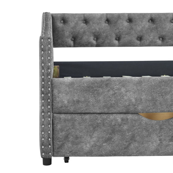 English Elm Spare Parts Tufted Upholstered Daybed with Storage Drawers Mid-century Twin Sleeper W141359429