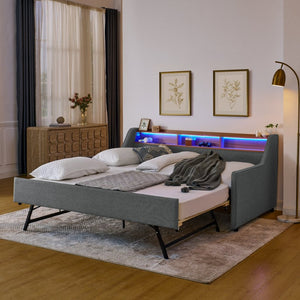 English Elm Spare Parts Rgb Led Daybed with Trundle Wireless Charging Storage Headboard Grey W1413P173401