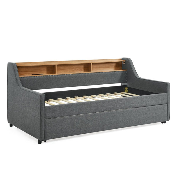 English Elm Spare Parts Rgb Led Daybed with Trundle Wireless Charging Storage Headboard Grey W1413P173401