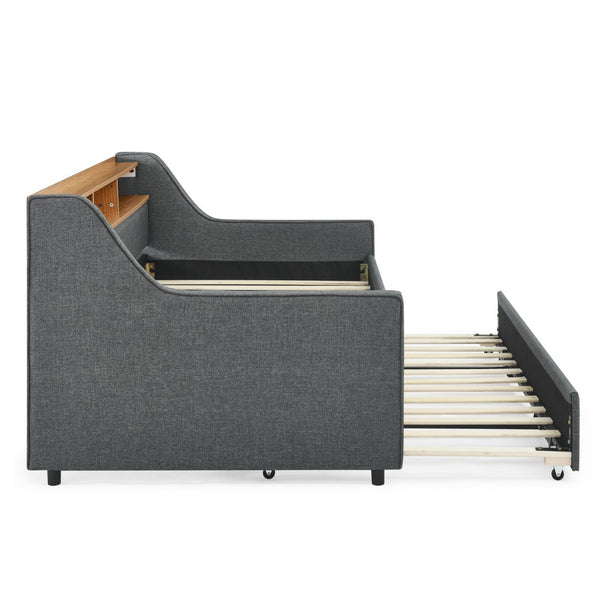 English Elm Spare Parts Rgb Led Daybed with Trundle Wireless Charging Storage Headboard Grey W1413P173401