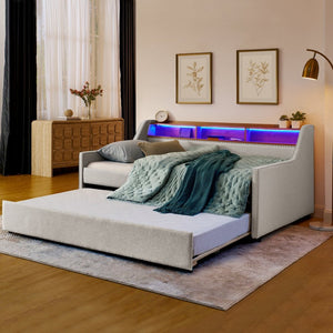 English Elm Spare Parts Rgb Led Daybed with Trundle Wireless Charging and Headboard Storage W1413P173402