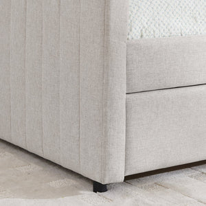 English Elm Spare Stripe Upholstered Daybed with Pull Out Trundle for Guest Bedroom Seating W1413P293014