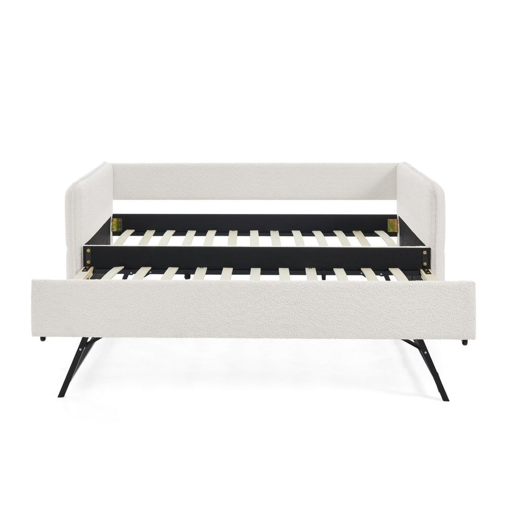 English Elm Spare Upholstered Daybed with Pull Out Trundle Twin Guest Sleeping Striped Fabric W1413P293018