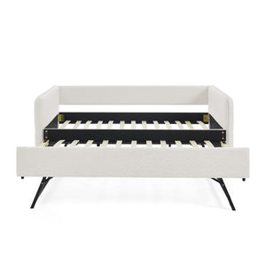English Elm Spare Upholstered Daybed with Pull Out Trundle Twin Guest Sleeping Striped Fabric W1413P293018