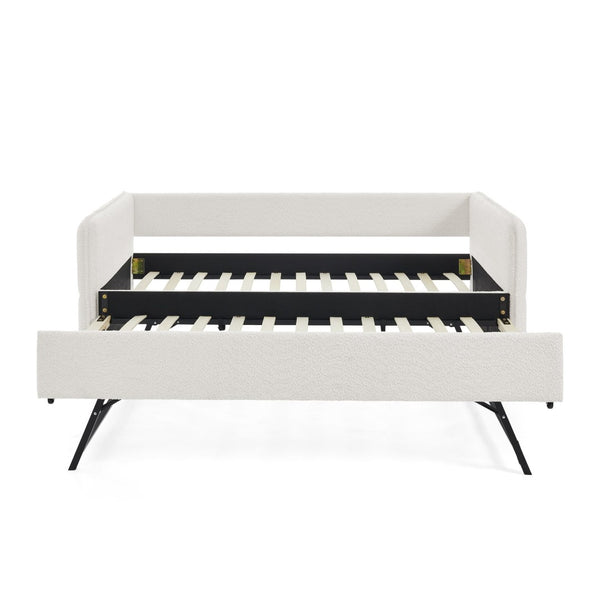 English Elm Spare Upholstered Daybed with Pull Out Trundle Twin Guest Sleeping Striped Fabric W1413P293018
