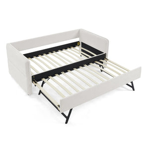 English Elm Spare Upholstered Daybed with Pull Out Trundle Twin Guest Sleeping Striped Fabric W1413P293018