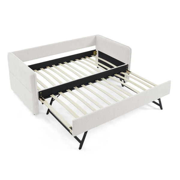 English Elm Spare Upholstered Daybed with Pull Out Trundle Twin Guest Sleeping Striped Fabric W1413P293018