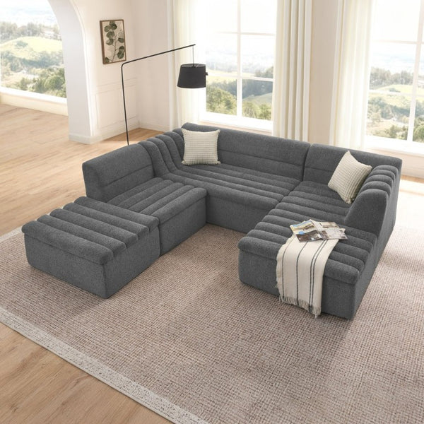 English Elm Spare Parts Chenille Modular Sectional Sofa Sleeper for Modern Living Rooms Grey Fabric W1413P298059