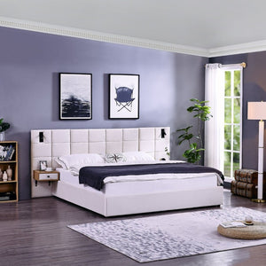 English Elm Spare Parts Upholstered Storage Platform Bed with LED Headboard and Built-In Side Shelves Beige Velvet W1413P298914