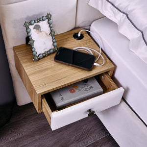 English Elm Spare Parts Upholstered Storage Platform Bed with LED Headboard and Built-In Side Shelves Beige Velvet W1413P298914