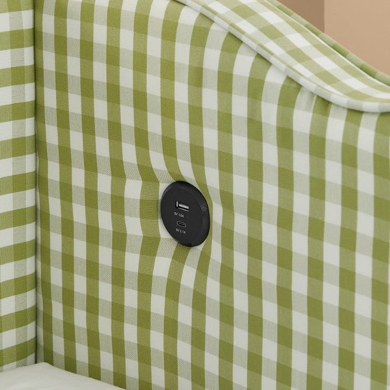 English Elm Spare Parts Upholstered Storage Platform Bed with LED Headboard and Built-In Side Shelves Green Linen W1413P307374