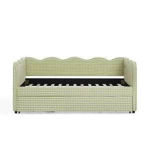 English Elm Spare Parts Upholstered Storage Platform Bed with LED Headboard and Built-In Side Shelves Green Linen W1413P307374