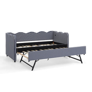 English Elm Spare Parts Plaid Upholstered Daybed with Usb Port Wavy Frame for Guest Rooms W1413P307377