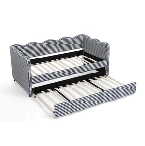 English Elm Spare Parts Plaid Upholstered Daybed with Usb Port Wavy Frame for Guest Rooms W1413P307377
