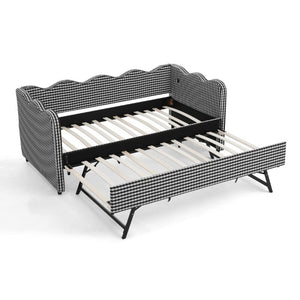 English Elm Spare Parts Plaid Upholstered Daybed with USB Port Sofa Bed for Guest or Kids Room Black W1413P307378