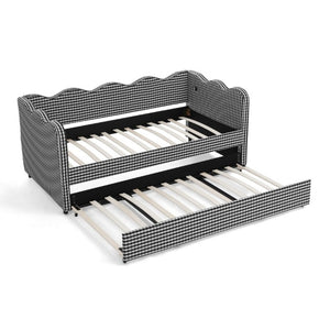 English Elm Spare Parts Plaid Upholstered Daybed with USB Port Sofa Bed for Guest or Kids Room Black W1413P307378