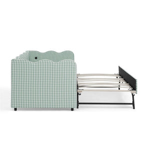 English Elm Spare Parts Plaid Upholstered Daybed with USB Port Sofa Bed for Guest or Kids Room Cyan W1413P378610