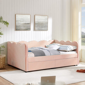 English Elm Spare Parts Plaid Upholstered Convertible Daybed with Usb Charging Wavy Silhouette W1413P384944