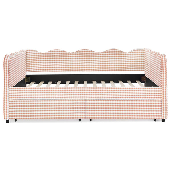 English Elm Spare Parts Plaid Upholstered Convertible Daybed with Usb Charging Wavy Silhouette W1413P384944